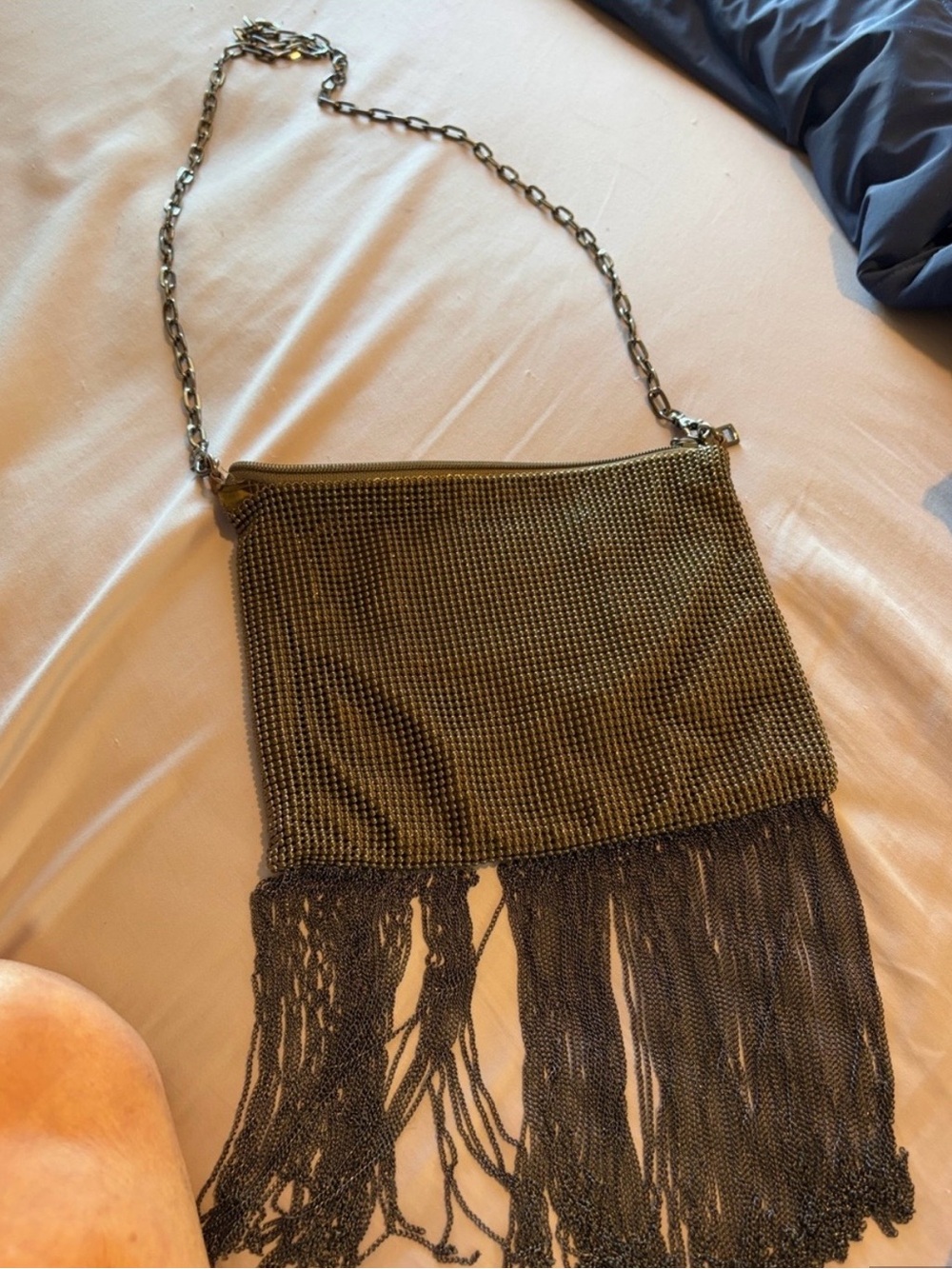 Whiting & Davis Metallic Bronze Chain Fringe Crossbody Bag